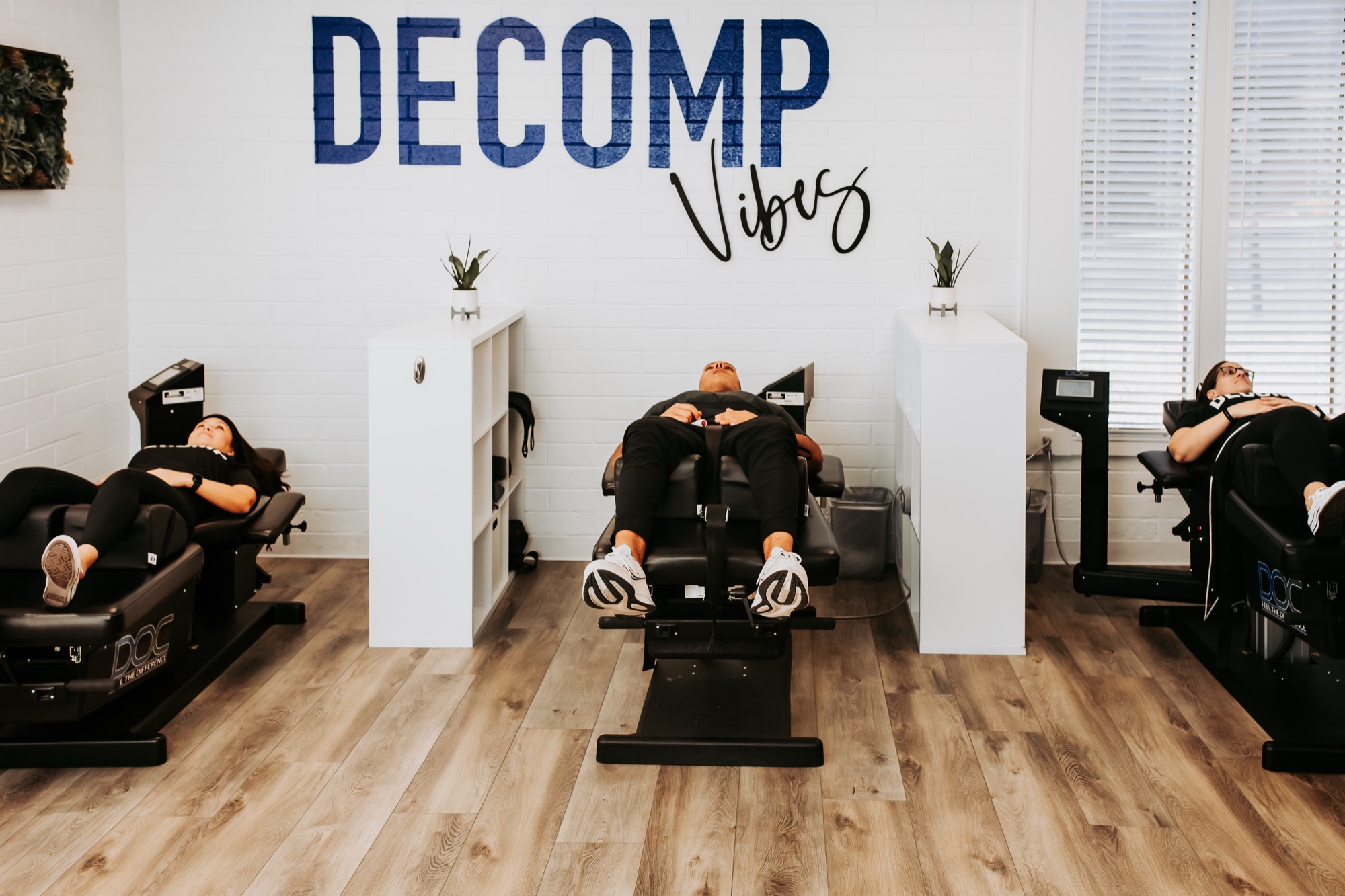 Three decompression tables in use on the treatment floor at Dudum Decompression